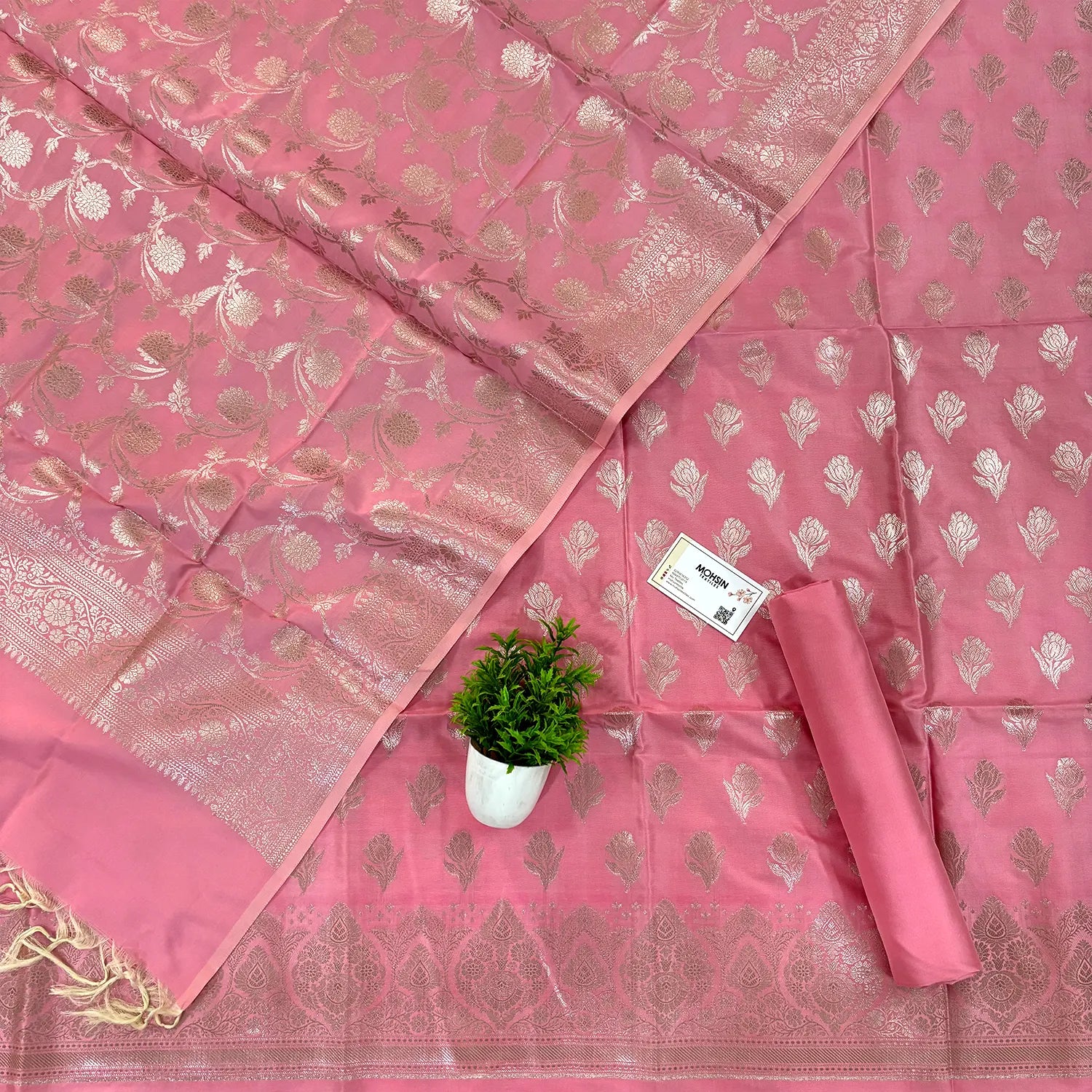 Rose Pink Singhasan Vilas Satin Silk Banarasi Suit