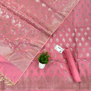 Rose Pink Singhasan Vilas Satin Silk Banarasi Suit