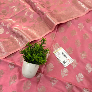 Rose Pink Singhasan Vilas Satin Silk Banarasi Suit