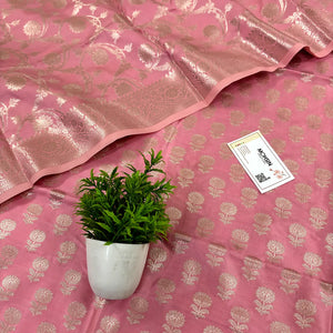 Rose Pink Sunflower Satin Silk Banarasi Suit