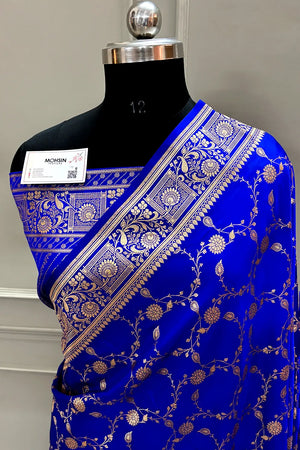 Royal Blue Albeli Jaal Katan Silk Banarasi Saree