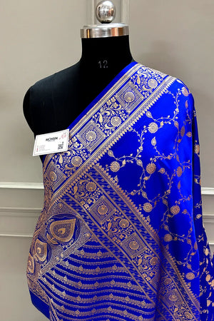Royal Blue Albeli Jaal Katan Silk Banarasi Saree