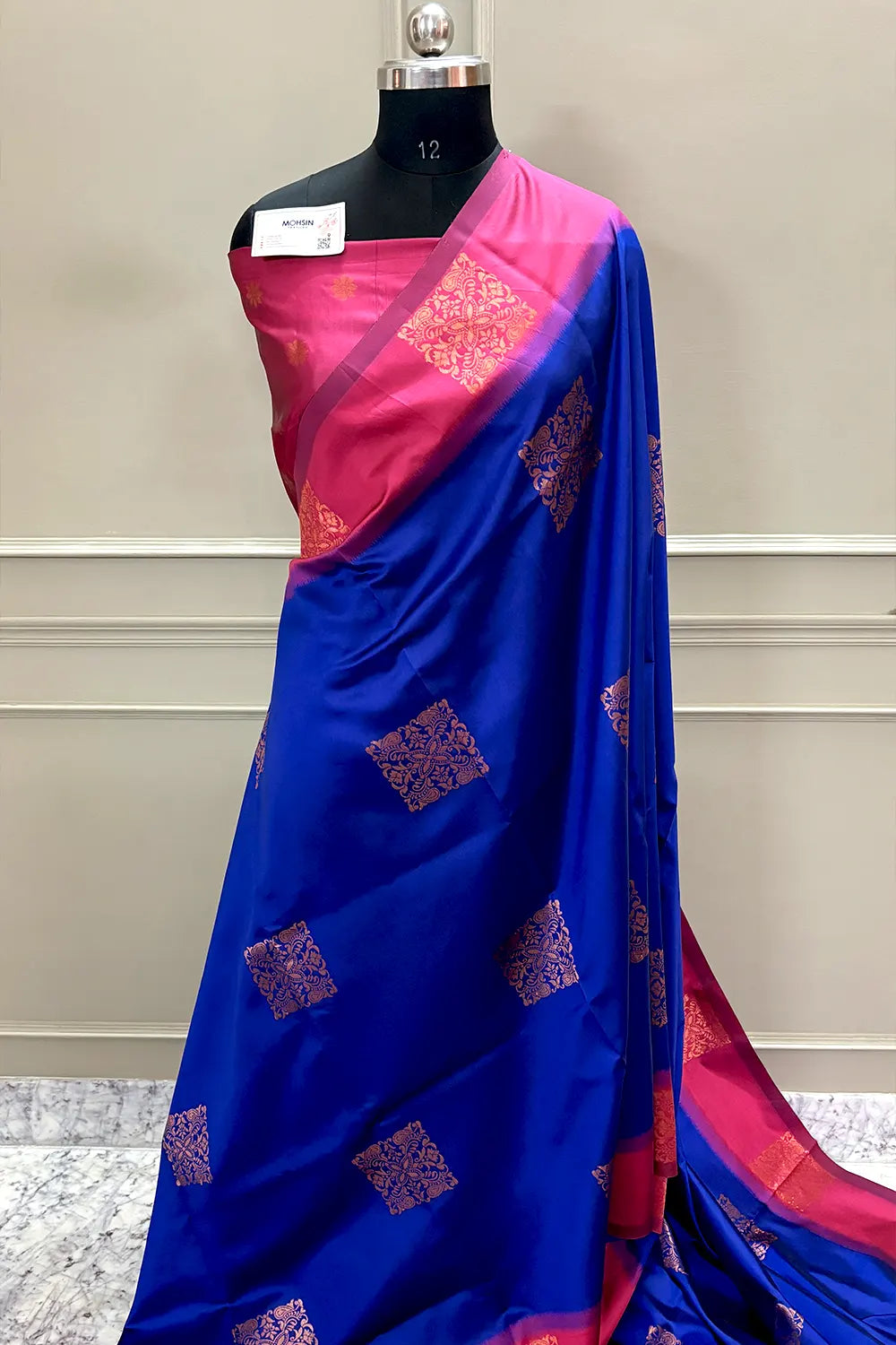 Royal Blue and Pink Zari Silk Banarasi Saree