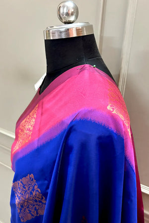 Royal Blue and Pink Zari Silk Banarasi Saree