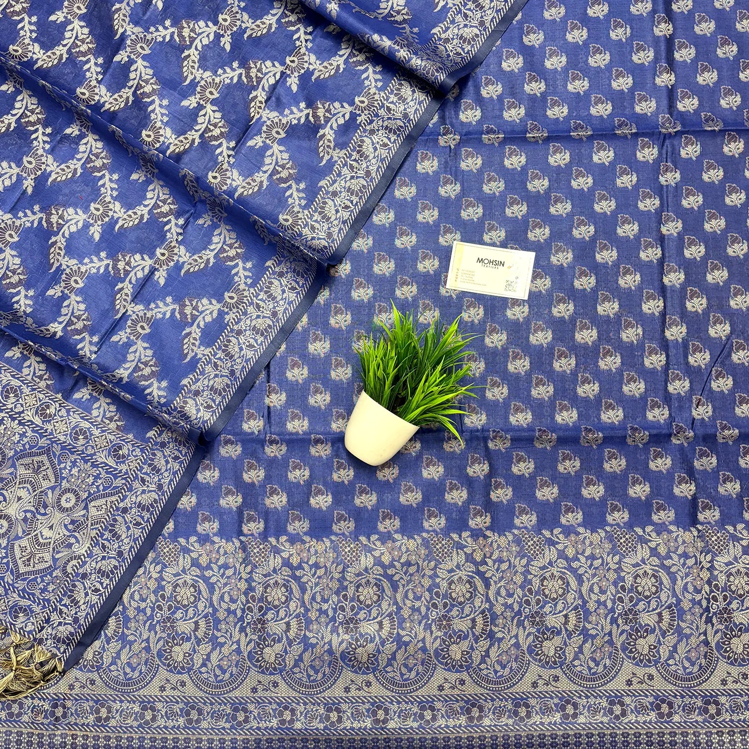 Royal Blue Angoori Buti Cotton Silk Banarasi Suit