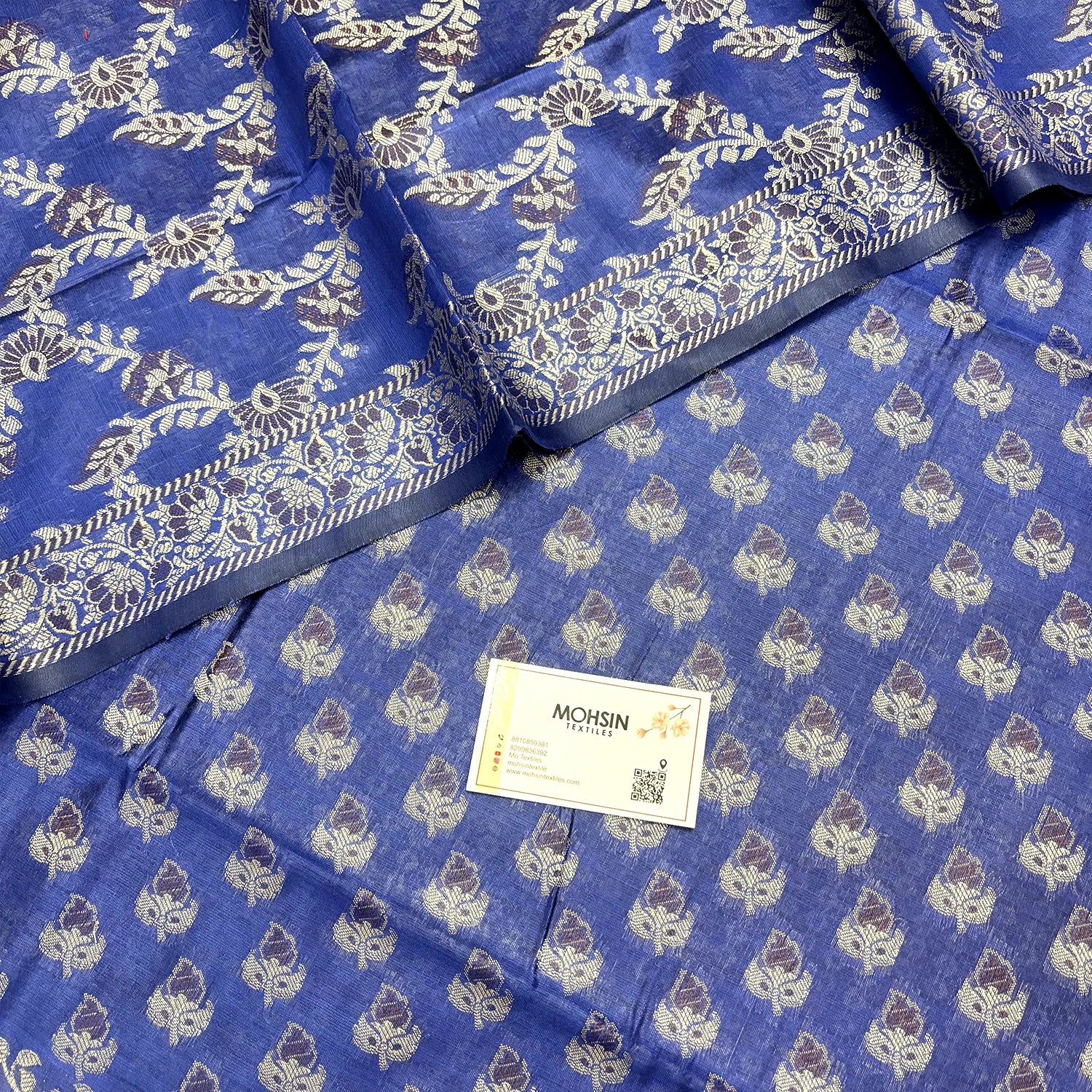 Royal Blue Angoori Buti Cotton Silk Banarasi Suit