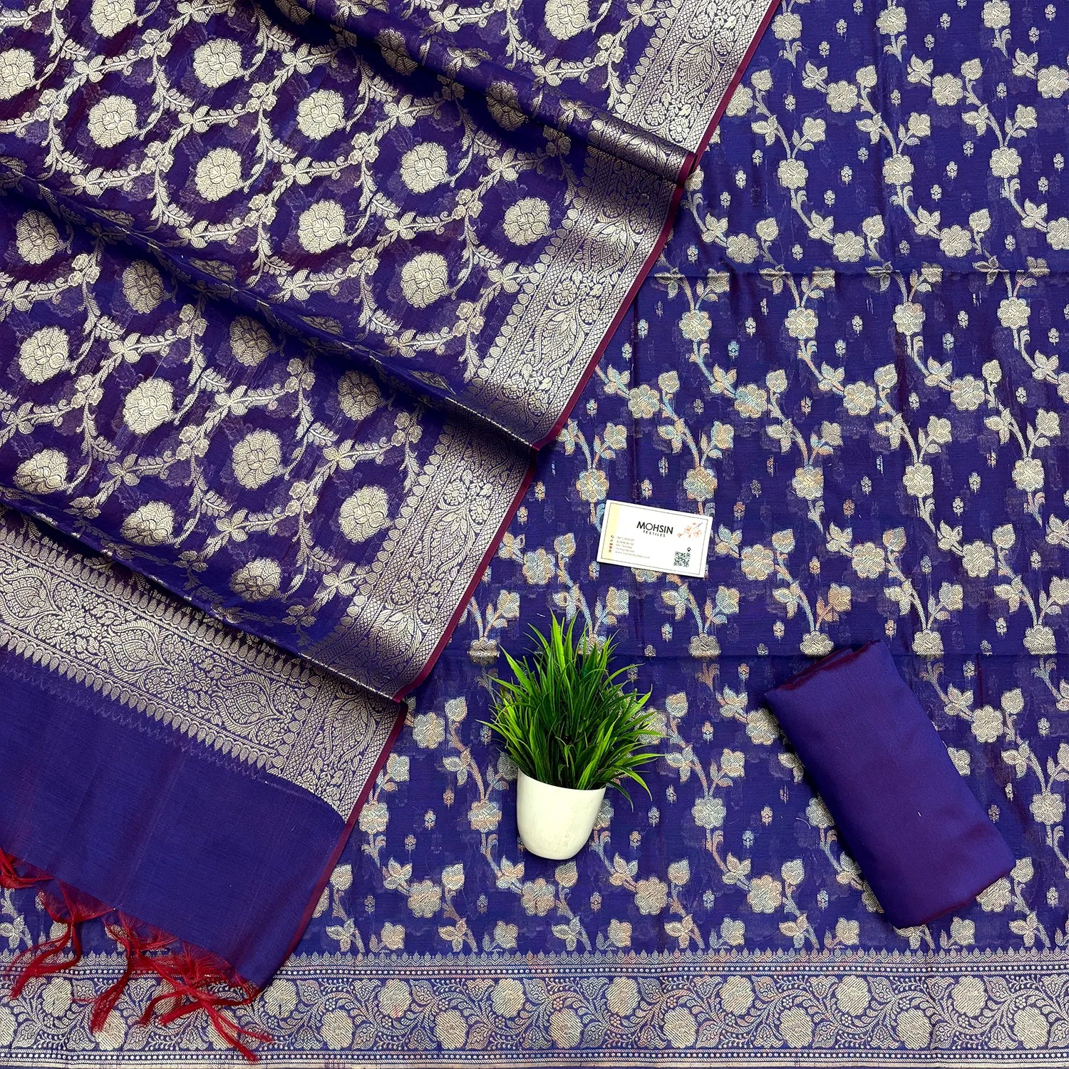 Royal Blue Dracula Jaal Banarasi Silk Suit