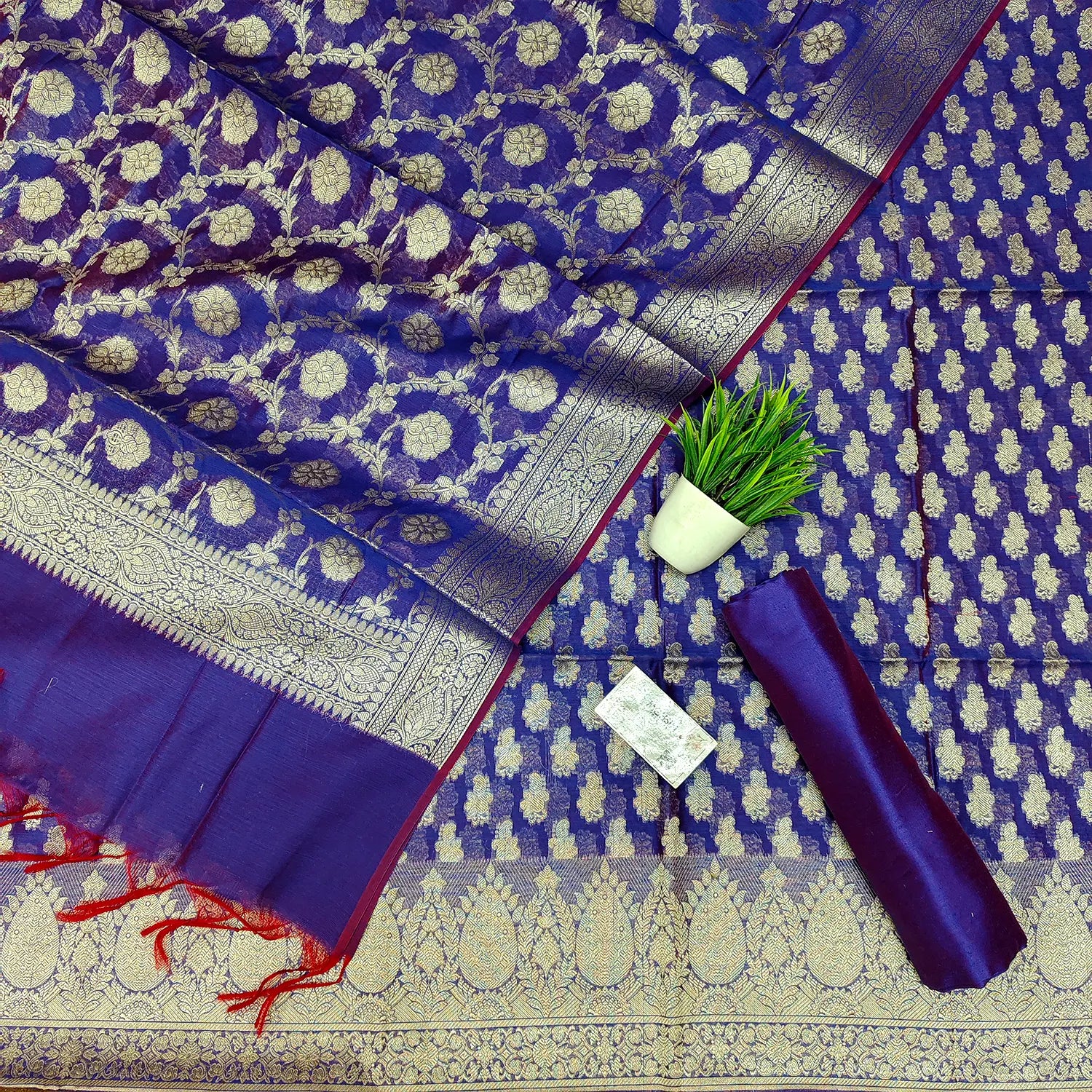 Royal Blue Dracula Paisley Banarasi Silk Suit