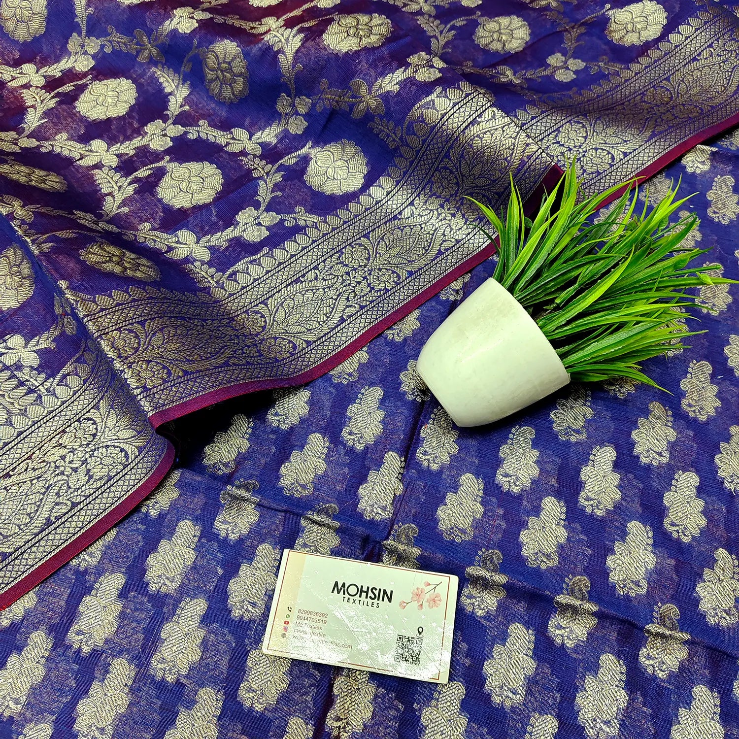 Royal Blue Dracula Paisley Banarasi Silk Suit