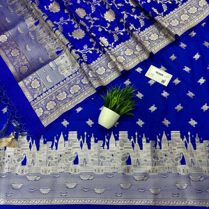 Royal Blue Ganga Ghat Katan Silk Banarasi Suit