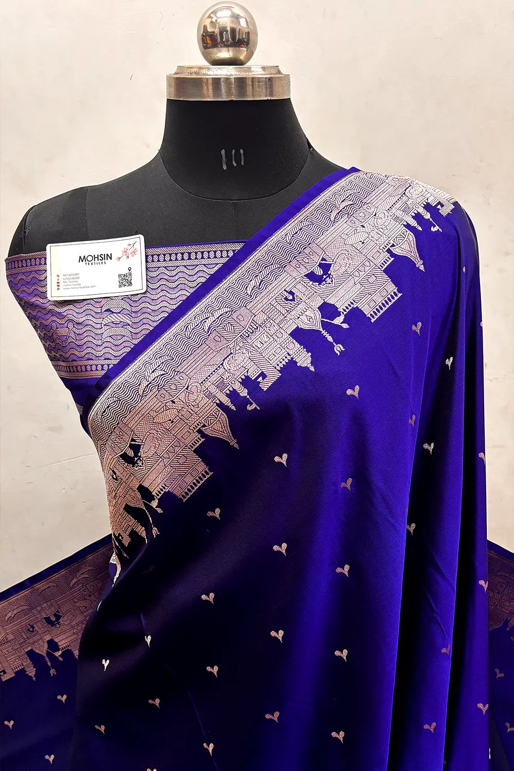 Royal Blue Garhwa Ghat Katan Silk Banarasi Saree