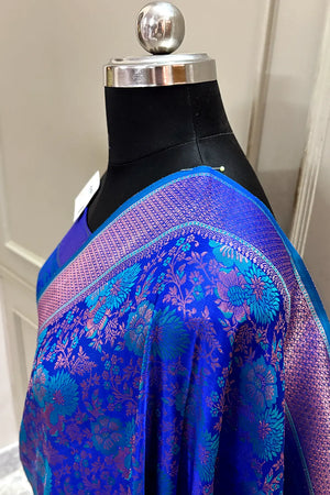 Royal Blue Jamdani Banarasi Silk Saree
