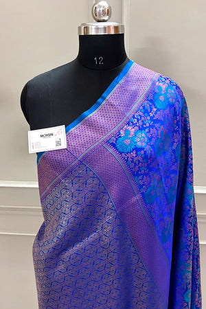 Royal Blue Jamdani Banarasi Silk Saree