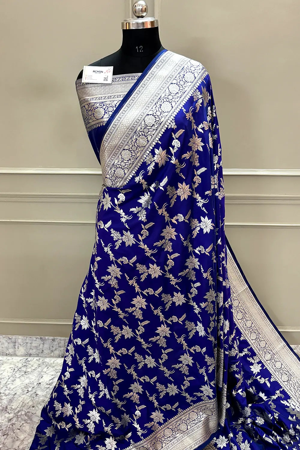 Royal Blue Jasmine Jaal Katan Silk Banarasi Saree