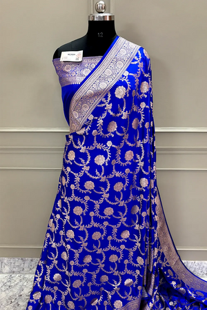 Royal Blue Laabela Jaal Katan Silk Banarasi Saree