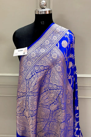 Royal Blue Laabela Jaal Katan Silk Banarasi Saree