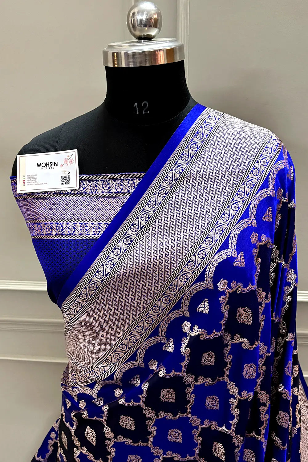 Royal Blue Navy Rangkaat Zari Katan Mashru Silk Banarasi Saree