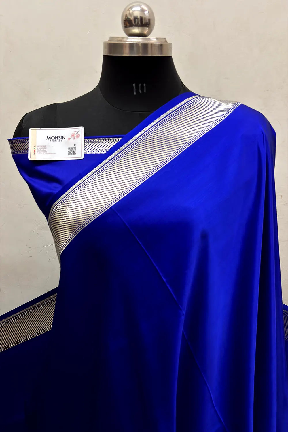 Royal Blue Plain Ghat Katan Satin Silk Banarasi Saree