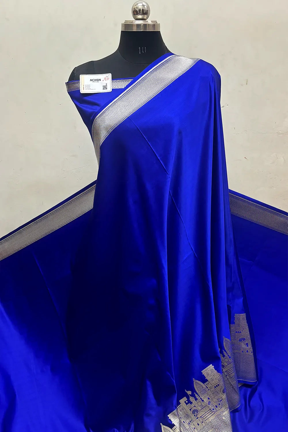 Royal Blue Plain Ghat Katan Satin Silk Banarasi Saree
