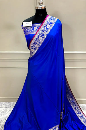Royal Blue Plain Katan Silk Banarasi Saree