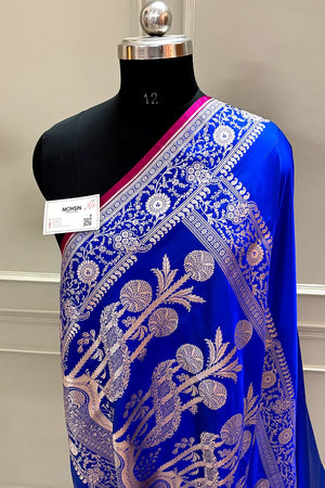 Royal Blue Plain Katan Silk Banarasi Saree