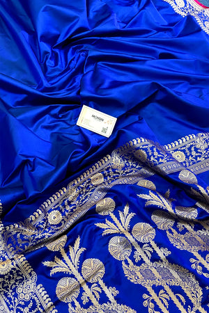 Royal Blue Plain Katan Silk Banarasi Saree