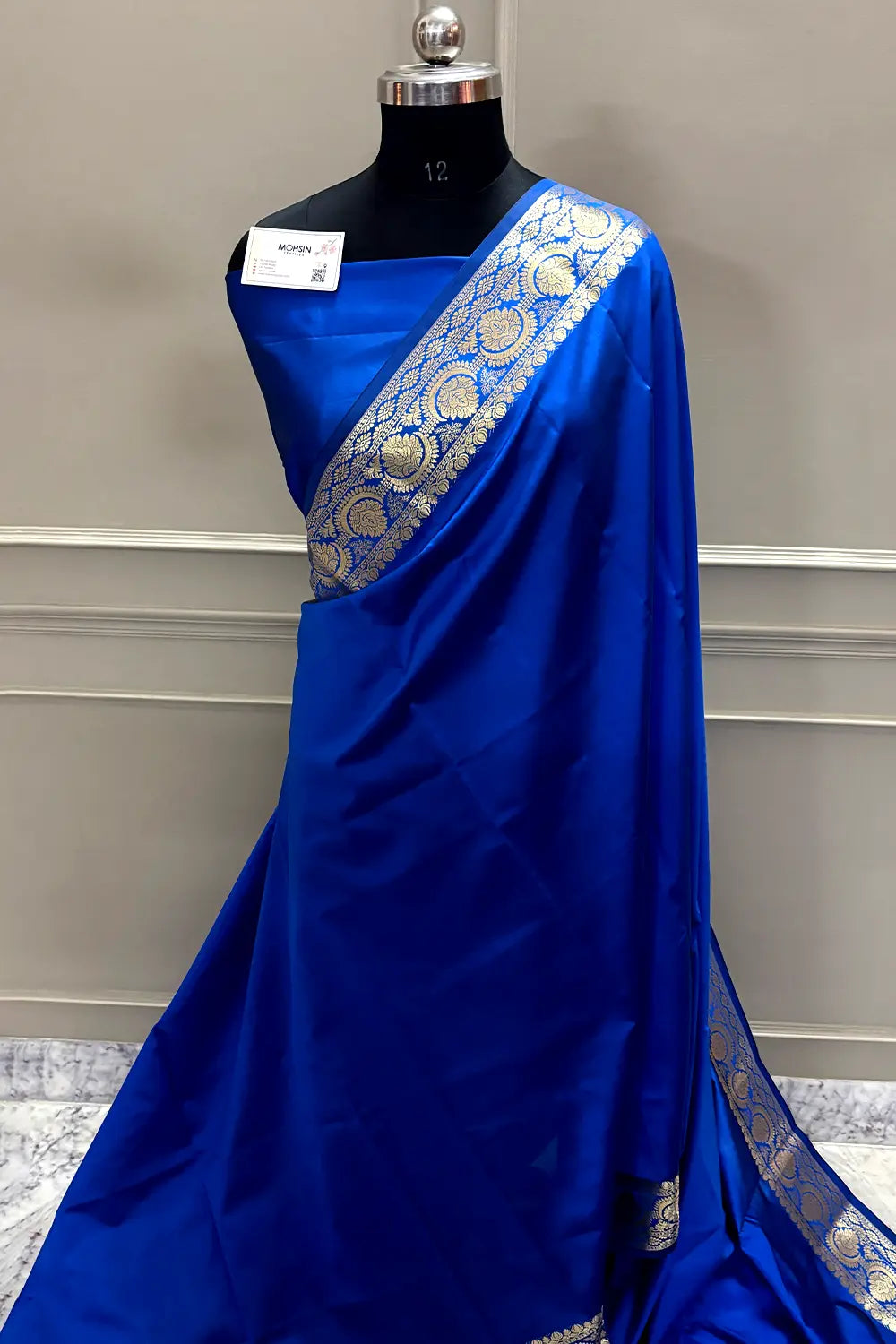 Royal Blue Plain Semi Katan Silk Banarasi Saree