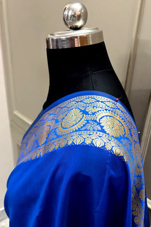 Royal Blue Plain Semi Katan Silk Banarasi Saree
