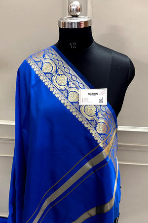 Royal Blue Plain Semi Katan Silk Banarasi Saree