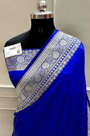 Royal Blue Plain Zari Katan Silk Banarasi Saree