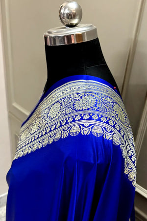 Royal Blue Plain Zari Katan Silk Banarasi Saree