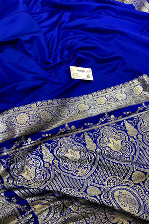 Royal Blue Plain Zari Katan Silk Banarasi Saree