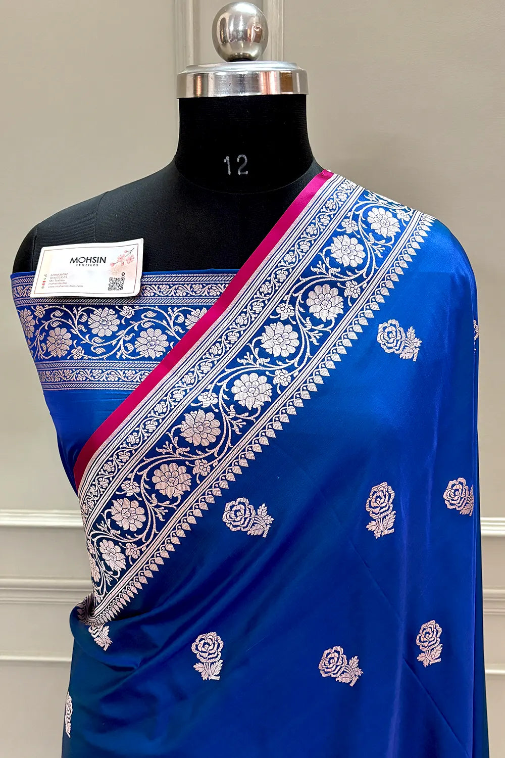Royal Blue Rose Buti Katan Silk Banarasi Saree