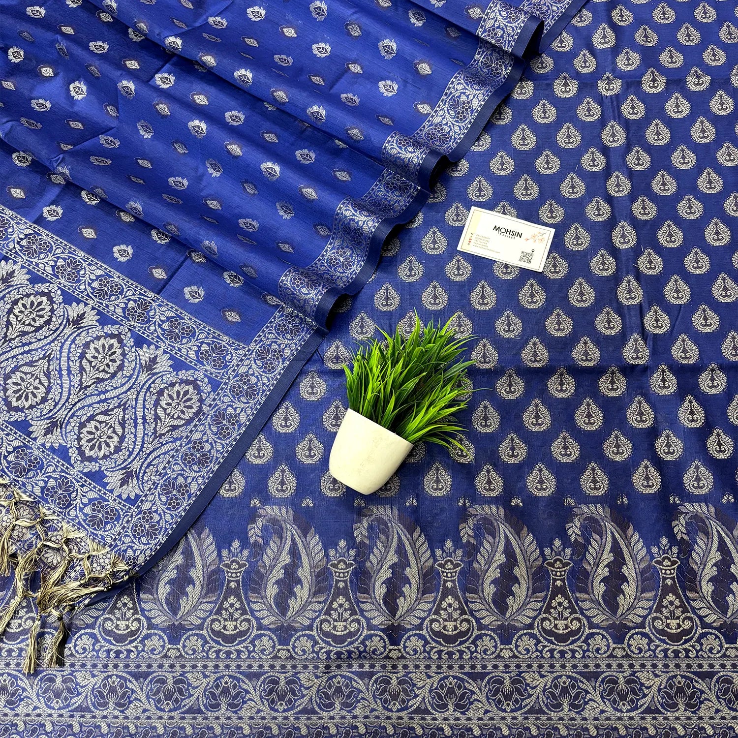 Royal Blue Surahi Jini Cotton Silk Banarasi Suit
