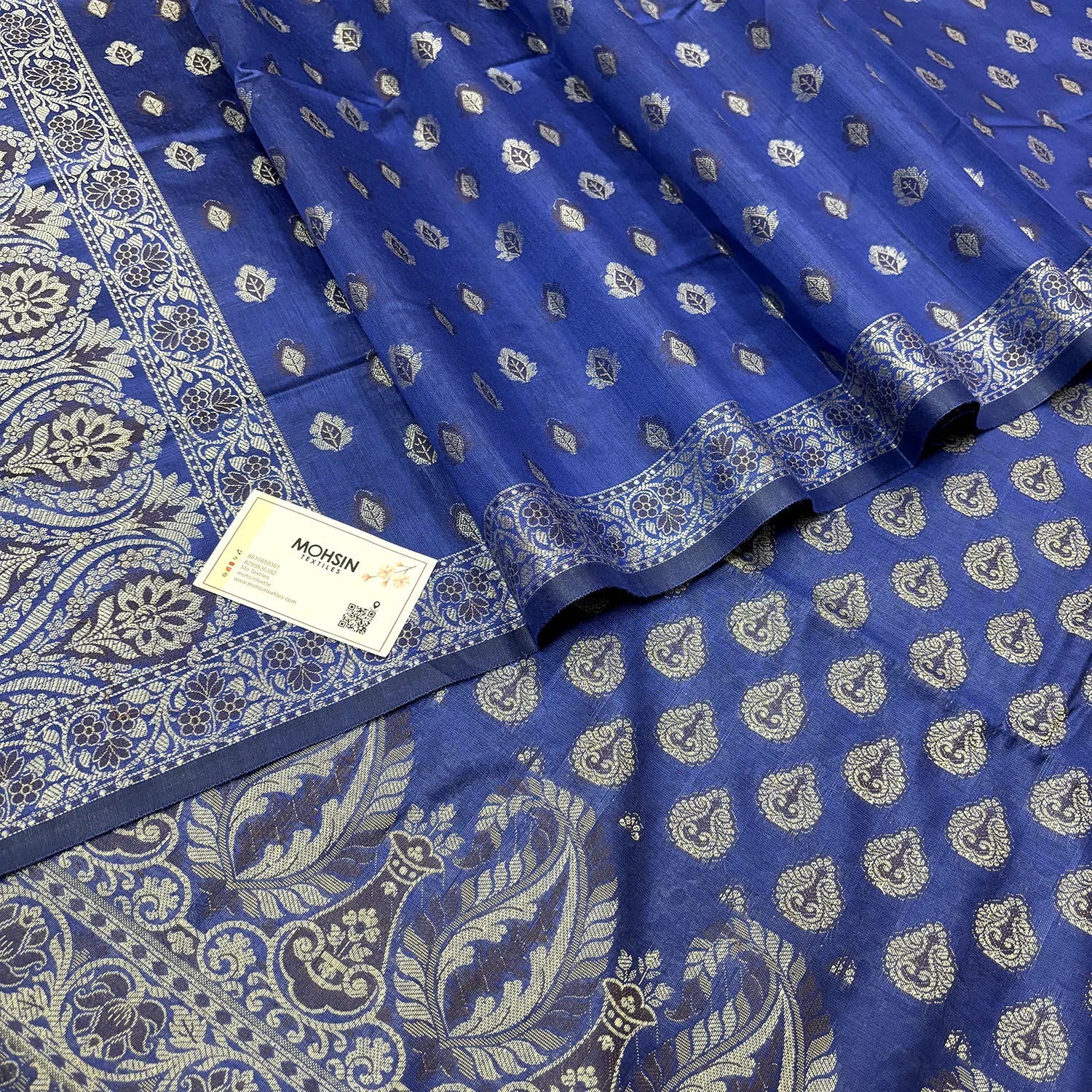 Royal Blue Surahi Jini Cotton Silk Banarasi Suit