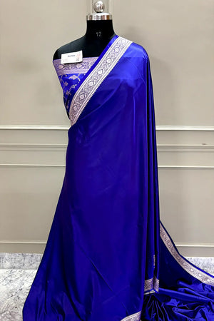 Royal Blue Zari Border Katan Silk Banarasi Saree