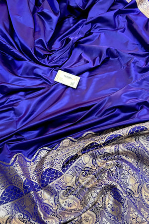 Royal Blue Zari Border Katan Silk Banarasi Saree