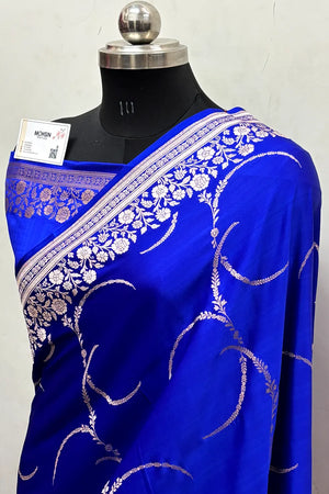 Royal Blue Zari Katan Mashru Silk Banarasi Saree