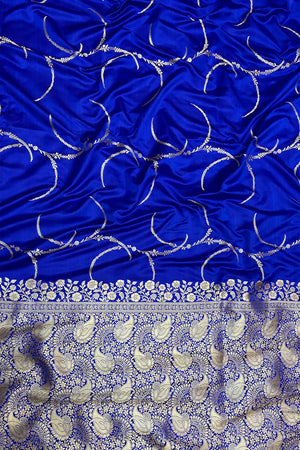 Royal Blue Zari Katan Mashru Silk Banarasi Saree