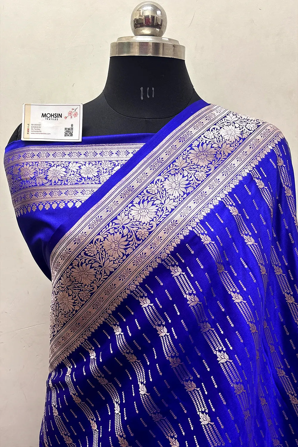 Royal Blue Zari Katan Mashru Silk Banarasi Saree