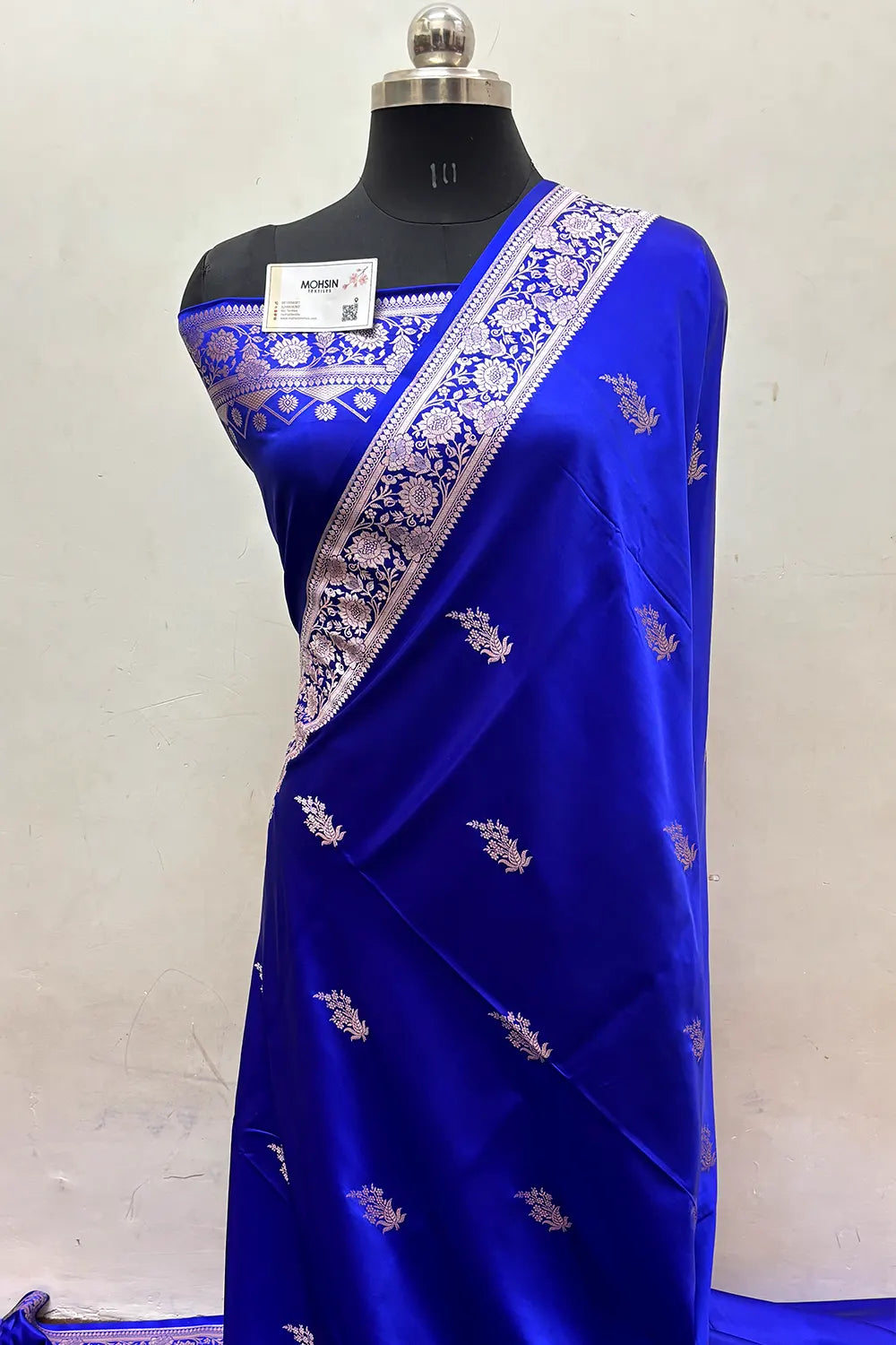 Royal Blue Zari Katan Mashru Silk Banarasi Saree