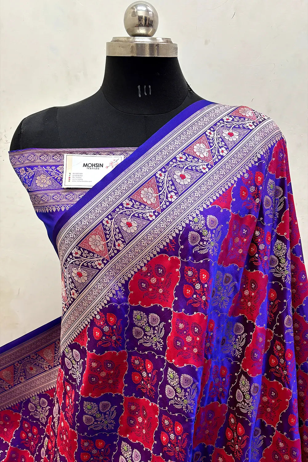 Royal Blue Zari Katan Mashru Silk Banarasi Saree