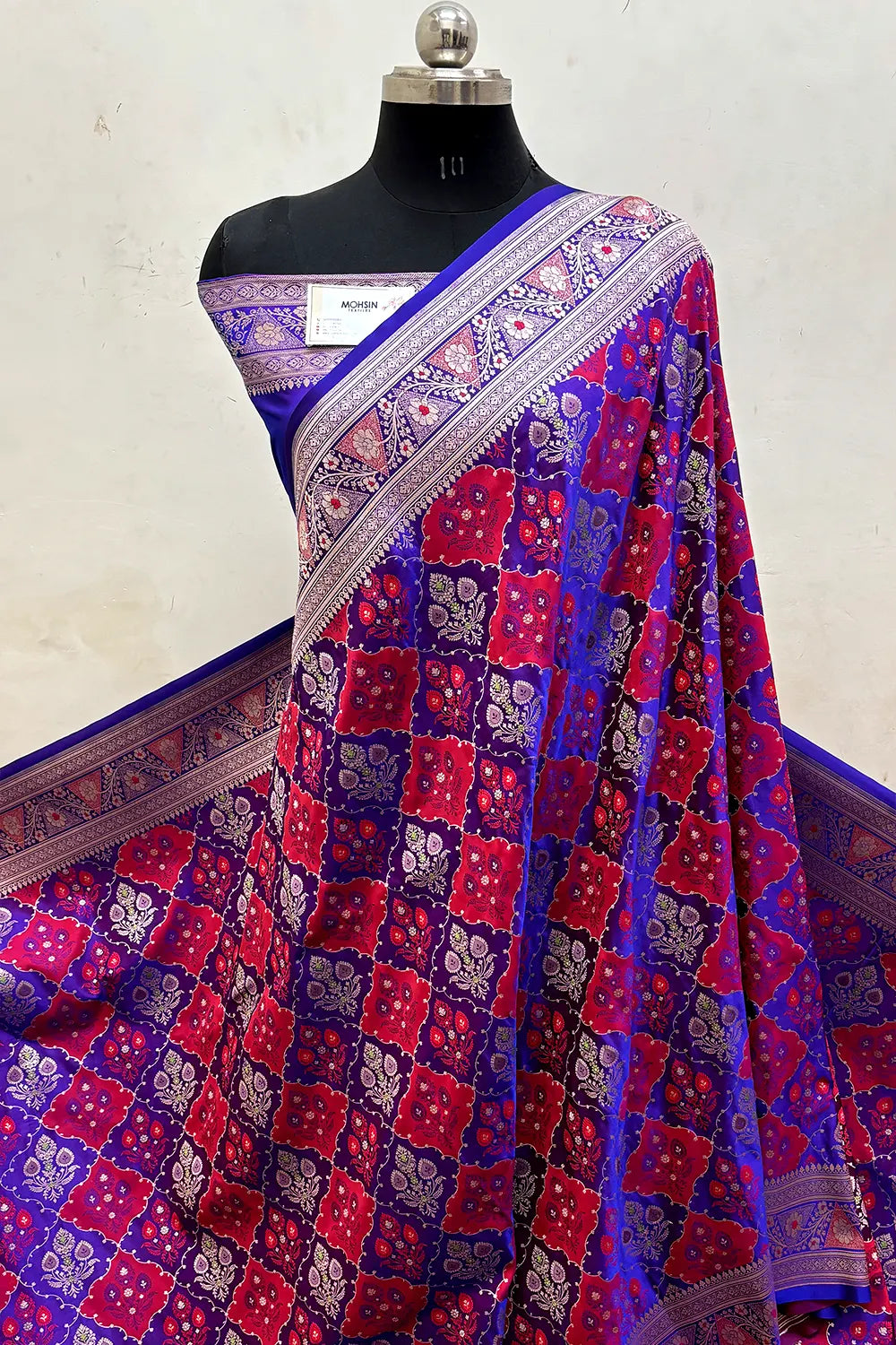 Royal Blue Zari Katan Mashru Silk Banarasi Saree