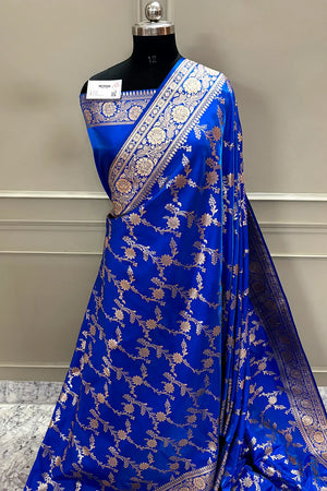 Royal Blue Zari Katan Satin Silk Banarasi Saree
