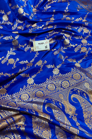 Royal Blue Zari Katan Satin Silk Banarasi Saree