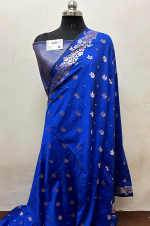 Royal Blue Zari Semi Katan Silk Banarasi Saree
