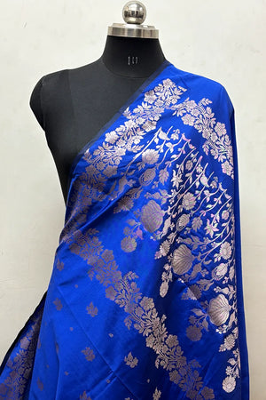 Royal Blue Zari Semi Katan Silk Banarasi Saree