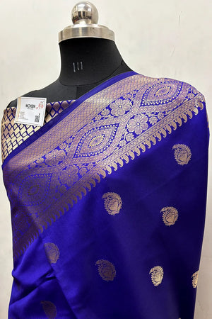 Royal Blue Zari Semi Katan Silk Banarasi Saree