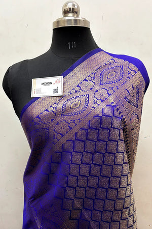 Royal Blue Zari Semi Katan Silk Banarasi Saree
