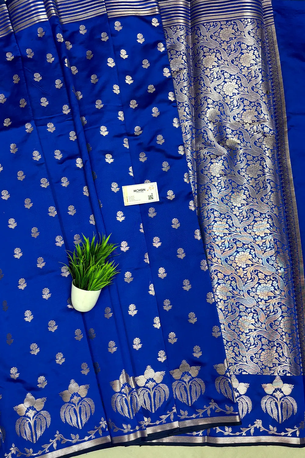 Royal Blue Zari Semi Katan Silk Banarasi Saree